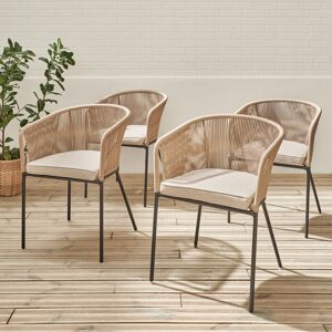 sweeek Lot de 4 fauteuils de jardin en corde beige et acier galvanise. coussin beige - Beige