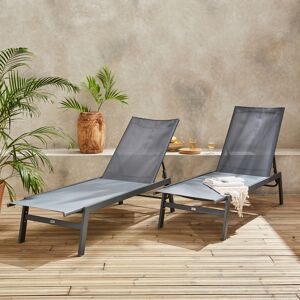 sweeek Lot de 2 transats anthracite. 5 positions. en textilene et metal. FLORA. L155 x P59 x H106cm - Anthracite