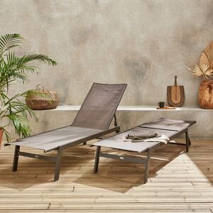 sweeek Lot de 2 transats taupe. 5 positions. en textilene et metal. FLORA. L155 x P59 x H106cm - Taupe