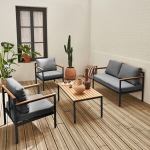 sweeek Salon de jardin ARNEDO structure anthracite et coussins gris 4 places - Gris