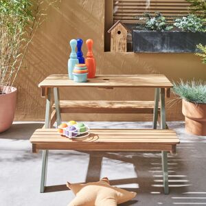 sweeek Table de pique-nique en bois d'acacia pour enfant. 2 places. salon de jardin enfant couleur teck clair et vert de gris - Vert de gris - Publicité