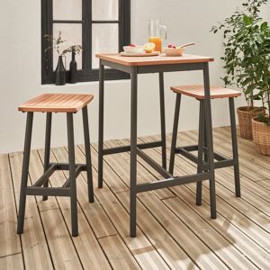 sweeek Set complet table de bar exterieur + 2 tabouret bois d'eucalyptus couleur anthracite anticorrosion IPIRA - Anthracite