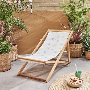 sweeek Chilienne pour enfant en bois d'eucalyptus . tissu blanc avec motif soleil. salon de jardin enfant -