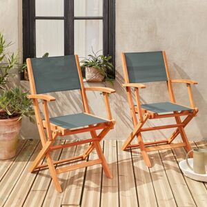 sweeek Fauteuils de jardin en bois et textilene - Almeria kaki - 2 fauteuils pliants en bois d'Eucalyptus huile et textilene - Kaki