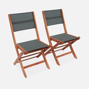 sweeek Chaises de jardin en bois et textilene - Almeria kaki- 2 chaises pliantes en bois d'Eucalyptus huile et textilene - Kaki