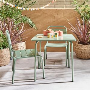 sweeek Salon de jardin enfant. table et chaises en metal - Anna vert de gris. 2 places. table et chaises. 48x48cm - Vert de gris