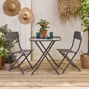 sweeek Table de jardin type bistrot pliable anthracite avec 2 chaises egalement pliables en acier galvanise robuste - Anthracite