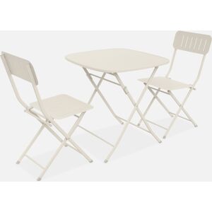 sweeek Table de jardin type bistrot pliable beige avec 2 chaises egalement pliables en acier galvanise robuste - Beige