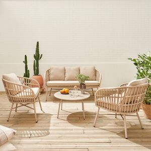 sweeek Salon de jardin en corde et acier. table plateau en zinc. 4 places - Beige