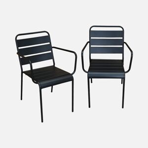 sweeek Lot de 2 fauteuils interieur / exterieur en metal peinture antirouille empilables coloris noir - Noir