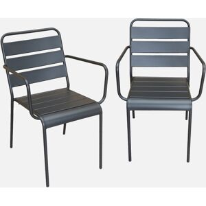 sweeek Lot de 2 fauteuils interieur / exterieur en metal peinture antirouille empilables coloris gris - Gris