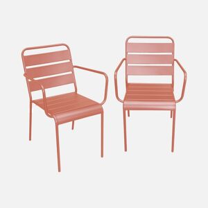 sweeek Lot de 2 fauteuils interieur / exterieur en metal peinture antirouille empilables coloris rose saumon - Rose saumon
