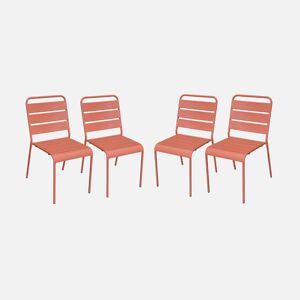 sweeek Lot de 4 chaises interieur / exterieur en metal peinture antirouille empilables coloris rose saumon - Rose saumon