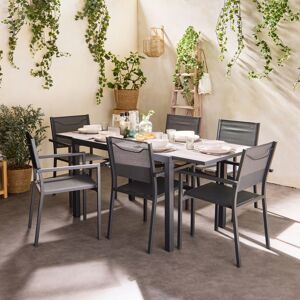 sweeek Table de jardin aluminium 120/180cm avec 6 chaises empilables aluminium et textilene - Bois