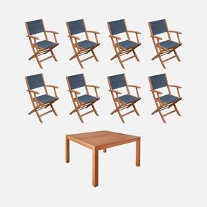 sweeek Table de jardin carrée. en bois d'eucalyptus . avec trou de parasol + 8 fauteuils pliables anthracite - Anthracite - Publicité