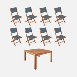 sweeek Table de jardin carrée. en bois d'eucalyptus . avec trou de parasol + 8 chaises pliables anthracite - Anthracite - Publicité