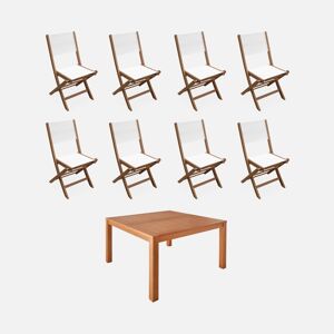 sweeek Table de jardin carree. en bois d'eucalyptus . avec trou de parasol + 8 chaises pliables blanc - Blanc