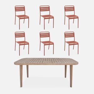 sweeek Table de jardin en bois d'eucalyptus . intérieur / extérieur + 6 chaises en métal terracotta - Terracotta - Publicité