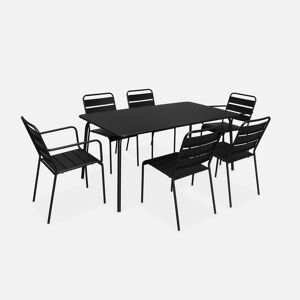 sweeek Table de jardin en metal 160x90cm + 4 chaises empilables et 2 fauteuils noirs - Noir