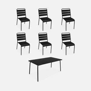 sweeek Table de jardin en metal. 160x90cm + 6 chaises empilables en metal noir - Noir