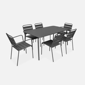 sweeek Table de jardin en metal 160x90cm + 4 chaises empilables et 2 fauteuils gris - Gris
