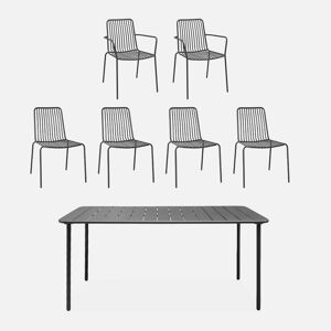 sweeek Table de jardin metal + 4 chaises et 2 fauteuils anthracite - Anthracite
