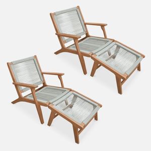 sweeek Lot de 2 fauteuils relax taupe en eucalyptus . corde. avec repose-pieds - Taupe