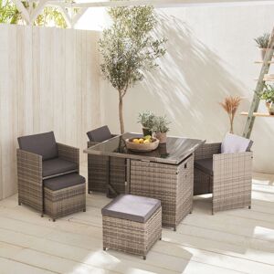 sweeek Salon de jardin 4-8 places ? Vabo ? Coloris nuances de gris. Coussins gris chine. table encastrable - Nuances de gris