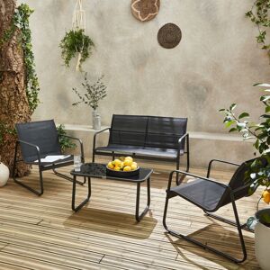 sweeek Salon de jardin en metal et textilene pour 4 personnes. gris fonce et noir. design - Anthracite