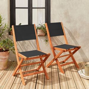 sweeek Chaises de jardin en bois et textilene - Almeria noir - 2 chaises pliantes en bois d'Eucalyptus huile et textilene - Noir