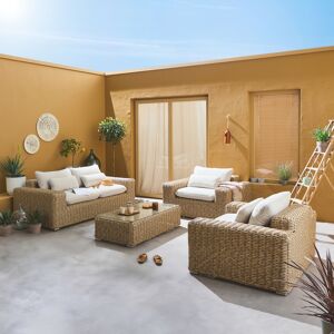 sweeek Salon de jardin extra large pour 4 personnes en resine beige - Gubbio - coussin beige - Beige