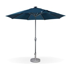 sweeek Parasol LED rond Ø 2.7m - Helios Bleu canard - Parasol a mat central avec lumiere integree et manivelle d'ouverture - Bleu canard