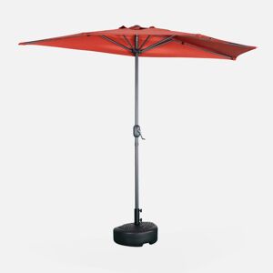 sweeek Parasol de balcon Ø250cm ? CALVI ? Demi-parasol droit. mat en aluminium avec manivelle d?ouverture. toile terracotta - Terracotta