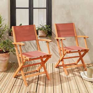 sweeek Fauteuils de jardin en bois et textilene - Almeria Terra cotta - 2 fauteuils pliants en bois d'Eucalyptus huile et textilene - Terracotta