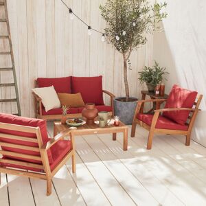 sweeek Salon de jardin en bois 4 places - Ushuaïa - Coussins terracotta. canapé. fauteuils et table basse en acacia. design - Bois - Publicité