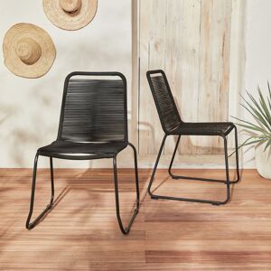 sweeek Lot de 2 chaises de jardin en corde BRASILIA. noir. empilables. exterieur - Noir