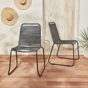 sweeek Lot de 2 chaises de jardin en corde BRASILIA. gris chine. empilables. exterieur - Gris chine