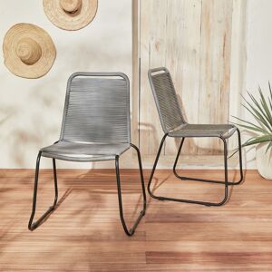 sweeek Lot de 2 chaises de jardin en corde BRASILIA. gris clair. empilables. exterieur - Gris clair