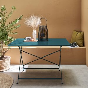 sweeek Table de jardin bistrot pliable - Emilia rectangle bleu canard- Table rectangle 110x70cm en acier thermolaque - Bleu canard