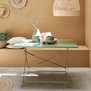 sweeek Table de jardin bistrot pliable - Emilia rectangle vert de gris- Table rectangle 110x70cm en acier thermolaque - Vert de gris