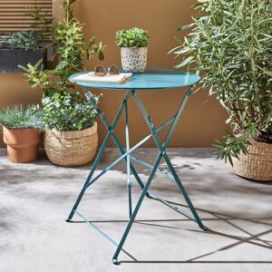 sweeek Table de jardin bistrot pliable - Emilia ronde bleu canard- Table ronde Ø60cm en acier thermolaque - Bleu canard