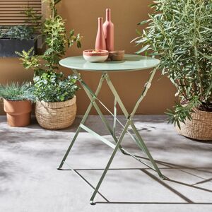 sweeek Table de jardin bistrot pliable - Emilia ronde vert de gris- Table ronde Ø60cm en acier thermolaque - Vert de gris