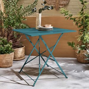 sweeek Table jardin bistrot pliable - Emilia carree bleu canard- Table carree 70x70cm en acier thermolaque - Bleu canard