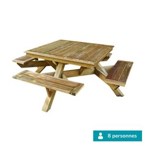 Table pique-nique carrée en bois PREMIUM - Longueur 2,16m - Mobilier bois piscine et jardin