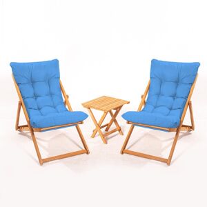 Table de Jardin et 2 Chaises Style Bohème Chic Bois de Hêtre Couleur Bleu Naturel Relax - Publicité
