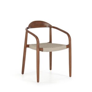 Kave Home Nina - Lot de 4 chaises en acacia et corde pieds bois foncé - Couleur - Beige