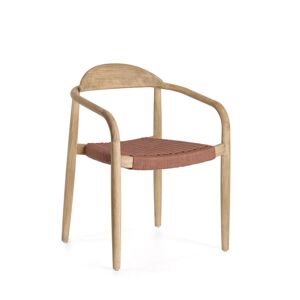 Kave Home Nina - Lot de 4 chaises en acacia et corde pieds bois clair - Couleur - Terracotta