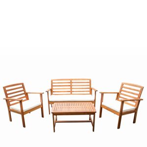 No name Kimo - Salon de jardin 1 canapé, 2 fauteuils et 1 table basse en bois d'acacia - Couleur - Ecru
