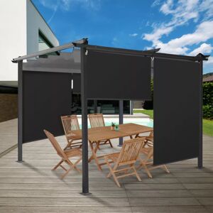 IDMarket Lot de 3 stores enrouleurs L.124 x H. 225 CM pour pergola noir