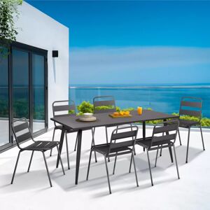 IDMarket Salon de jardin 6 personnes table 180 cm et chaises empilables grises